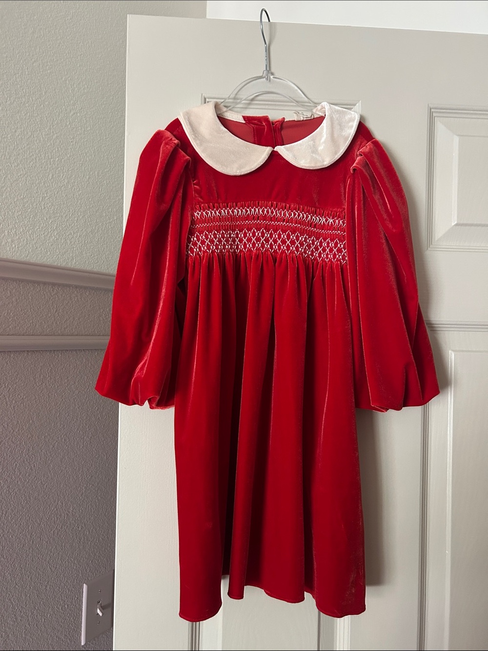 Vintage Red Velvet Dress with White Peter Pan Collar